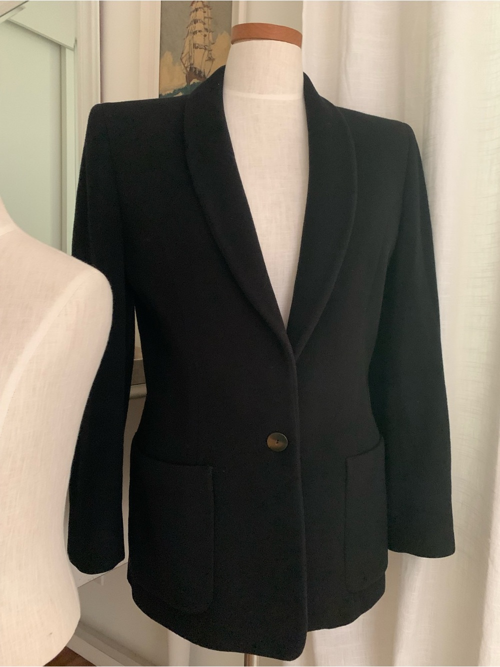 Saks Fifth Avenue Vintage Black Cashmere Wool Equestrian Blazer Coat